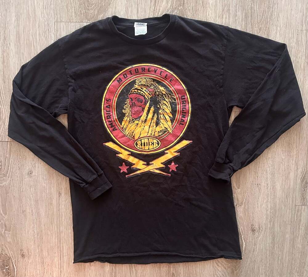 America's Original Motorcycle Rider Skull Indian Chief Long Sleeve T-Shirt
